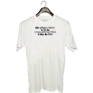                       UDNAG Unisex Round Neck Graphic 'Corgis | life without corgis' Polyester T-Shirt White                                              