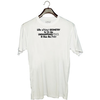                       UDNAG Unisex Round Neck Graphic 'Geometry | life without geometry is like an' Polyester T-Shirt White                                              