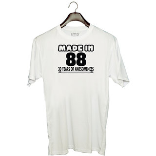                       UDNAG Unisex Round Neck Graphic 'Awesomeness | made in 88' Polyester T-Shirt White                                              