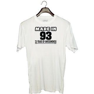                       UDNAG Unisex Round Neck Graphic 'Awesomeness | made in 93' Polyester T-Shirt White                                              