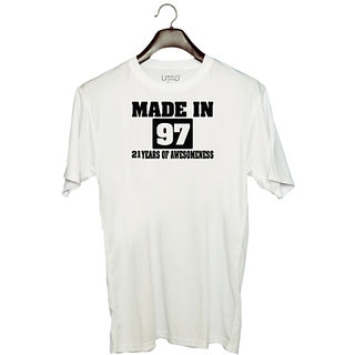                       UDNAG Unisex Round Neck Graphic 'Awesomeness | made in 97' Polyester T-Shirt White                                              