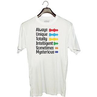                       UDNAG Unisex Round Neck Graphic 'Mysterious | Always Unique' Polyester T-Shirt White                                              