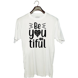                       UDNAG Unisex Round Neck Graphic 'Beautiful | Be you' Polyester T-Shirt White                                              