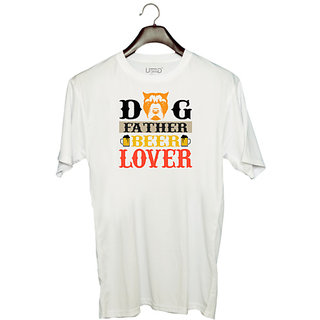                       UDNAG Unisex Round Neck Graphic 'Father, Beer | Dog Father Beer Lover' Polyester T-Shirt White                                              