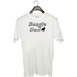                       UDNAG Unisex Round Neck Graphic 'Father | beaegle dad' Polyester T-Shirt White                                              
