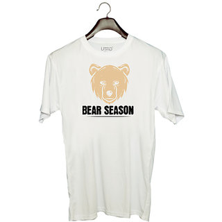                       UDNAG Unisex Round Neck Graphic 'Bear | bear season' Polyester T-Shirt White                                              