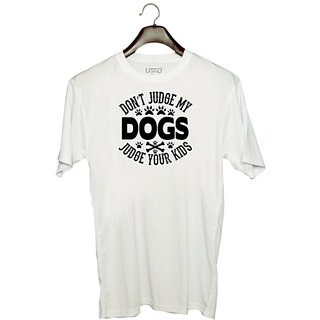                       UDNAG Unisex Round Neck Graphic 'Dog | Don't judge' Polyester T-Shirt White                                              