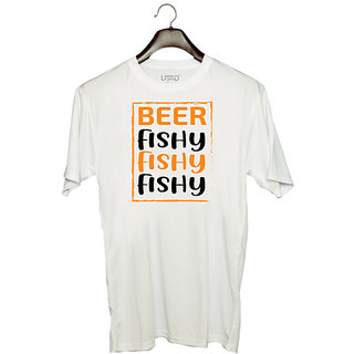                       UDNAG Unisex Round Neck Graphic 'Beer | Beer Fishy Fishy Fishy' Polyester T-Shirt White                                              