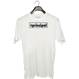                       UDNAG Unisex Round Neck Graphic '| principal' Polyester T-Shirt White                                              