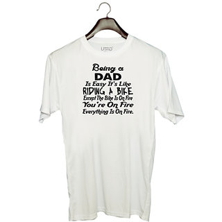                       UDNAG Unisex Round Neck Graphic 'Father | being a dad is easy it's like' Polyester T-Shirt White                                              