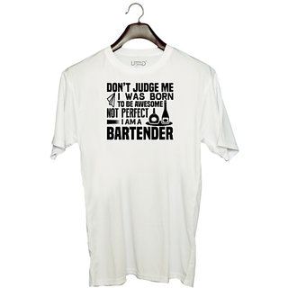                       UDNAG Unisex Round Neck Graphic 'Bartender | DONT JUDGE ME' Polyester T-Shirt White                                              