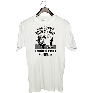                       UDNAG Unisex Round Neck Graphic 'Fishing | So good' Polyester T-Shirt White                                              