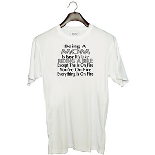                       UDNAG Unisex Round Neck Graphic 'Mother | being a mom is easy it's like' Polyester T-Shirt White                                              