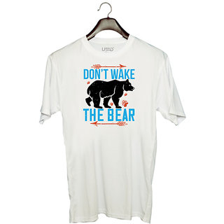                       UDNAG Unisex Round Neck Graphic 'The Bear | Dont wake the bear 01' Polyester T-Shirt White                                              