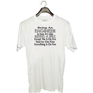                       UDNAG Unisex Round Neck Graphic 'Engineer | being an engineer is easy it's like' Polyester T-Shirt White                                              