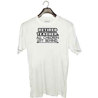                       UDNAG Unisex Round Neck Graphic 'Teacher student | retired teacher' Polyester T-Shirt White                                              