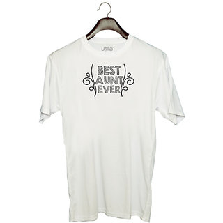                       UDNAG Unisex Round Neck Graphic 'Aunt | best aunt ever' Polyester T-Shirt White                                              