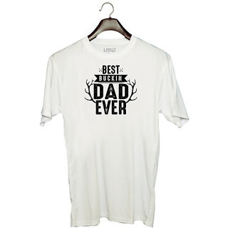                       UDNAG Unisex Round Neck Graphic 'Father | est Buckin Dad ever' Polyester T-Shirt White                                              