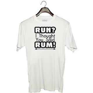                       UDNAG Unisex Round Neck Graphic 'Rum | run i thought you said rum' Polyester T-Shirt White                                              