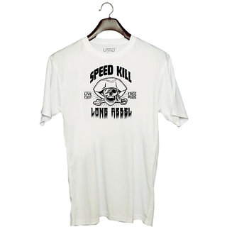                       UDNAG Unisex Round Neck Graphic 'Death | Speed kill' Polyester T-Shirt White                                              