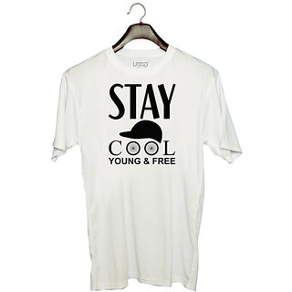                       UDNAG Unisex Round Neck Graphic 'Cool | Stay Cool' Polyester T-Shirt White                                              