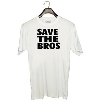                      UDNAG Unisex Round Neck Graphic 'Save | save the bros' Polyester T-Shirt White                                              