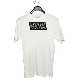                       UDNAG Unisex Round Neck Graphic '| stop wars' Polyester T-Shirt White                                              