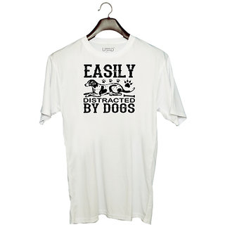                       UDNAG Unisex Round Neck Graphic 'Dog | Easily' Polyester T-Shirt White                                              