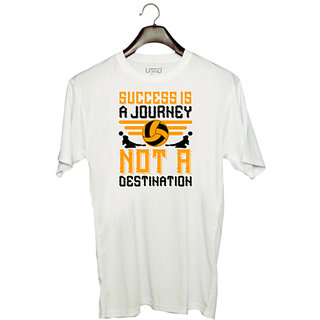                       UDNAG Unisex Round Neck Graphic 'Vollyball | Success is a journey, not a destination' Polyester T-Shirt White                                              