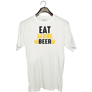                       UDNAG Unisex Round Neck Graphic 'Beer | Eat More beer' Polyester T-Shirt White                                              