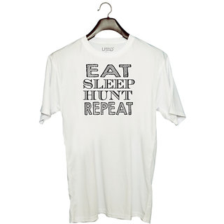                       UDNAG Unisex Round Neck Graphic 'Hunt | eat sleep hunt repaet' Polyester T-Shirt White                                              