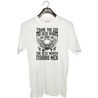                       UDNAG Unisex Round Neck Graphic 'Death | Thanks you' Polyester T-Shirt White                                              
