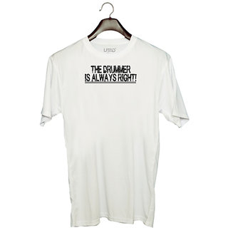                       UDNAG Unisex Round Neck Graphic 'Drummer | the drummer is always' Polyester T-Shirt White                                              