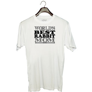                      UDNAG Unisex Round Neck Graphic 'Mother | world's best rabbit' Polyester T-Shirt White                                              