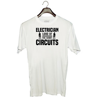                       UDNAG Unisex Round Neck Graphic 'Electrician | Electrician lord of' Polyester T-Shirt White                                              
