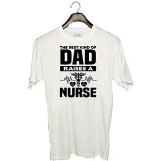                       UDNAG Unisex Round Neck Graphic 'Father Nurse | The best kind of' Polyester T-Shirt White                                              