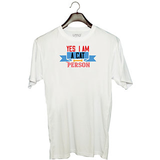                       UDNAG Unisex Round Neck Graphic 'Cat | es i am acat person' Polyester T-Shirt White                                              