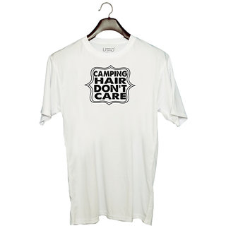                      UDNAG Unisex Round Neck Graphic 'Camping | camping hair don't' Polyester T-Shirt White                                              