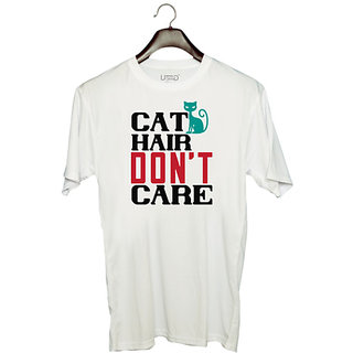                      UDNAG Unisex Round Neck Graphic 'Cat | cat hair dont care o1' Polyester T-Shirt White                                              
