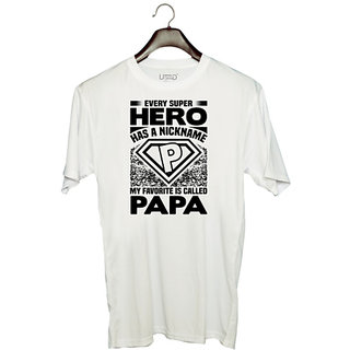                       UDNAG Unisex Round Neck Graphic 'Father | Every super' Polyester T-Shirt White                                              