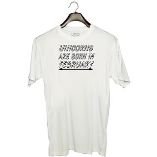                       UDNAG Unisex Round Neck Graphic 'Birthday February | unicorns are born in february' Polyester T-Shirt White                                              
