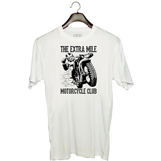                       UDNAG Unisex Round Neck Graphic 'Rider | The extra' Polyester T-Shirt White                                              