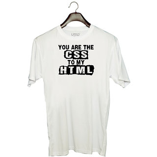                       UDNAG Unisex Round Neck Graphic 'HTML | you are the css' Polyester T-Shirt White                                              