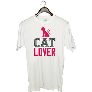                       UDNAG Unisex Round Neck Graphic 'Cat | cat lover' Polyester T-Shirt White                                              