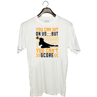                       UDNAG Unisex Round Neck Graphic 'Volleyball | You can hit on us but you cant score' Polyester T-Shirt White                                              