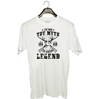                       UDNAG Unisex Round Neck Graphic 'Hunter | The man' Polyester T-Shirt White                                              