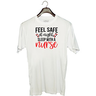                       UDNAG Unisex Round Neck Graphic 'Nurse | Feel Save' Polyester T-Shirt White                                              