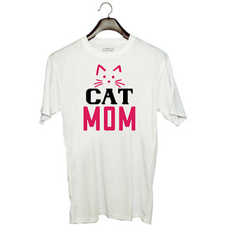                       UDNAG Unisex Round Neck Graphic 'Mother | cat mom 01' Polyester T-Shirt White                                              