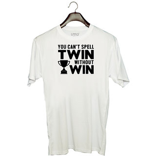                       UDNAG Unisex Round Neck Graphic 'Twin | You can't' Polyester T-Shirt White                                              