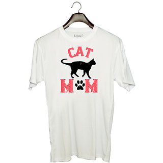                       UDNAG Unisex Round Neck Graphic 'mother | cat mom,' Polyester T-Shirt White                                              